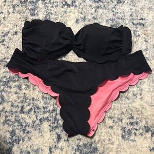BlackScalloped Bikini Set